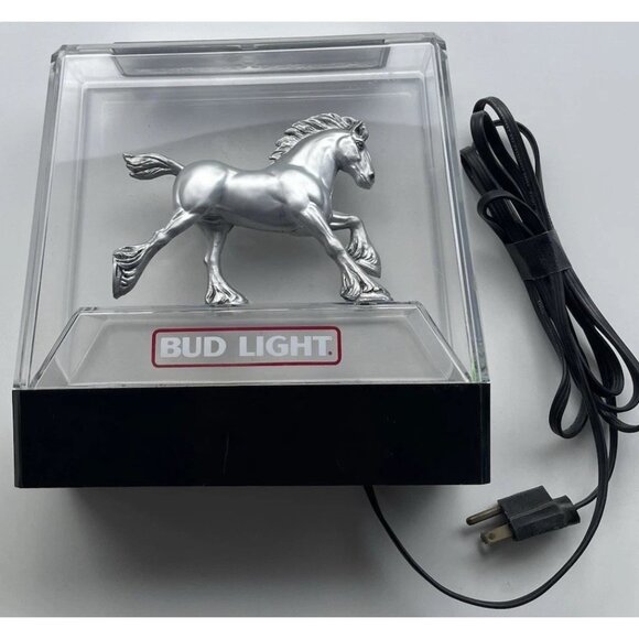 Vintage Budweiser Bud Light Silver Clydesdale Horse Lighted Beer Sign 1980s - Picture 2 of 12